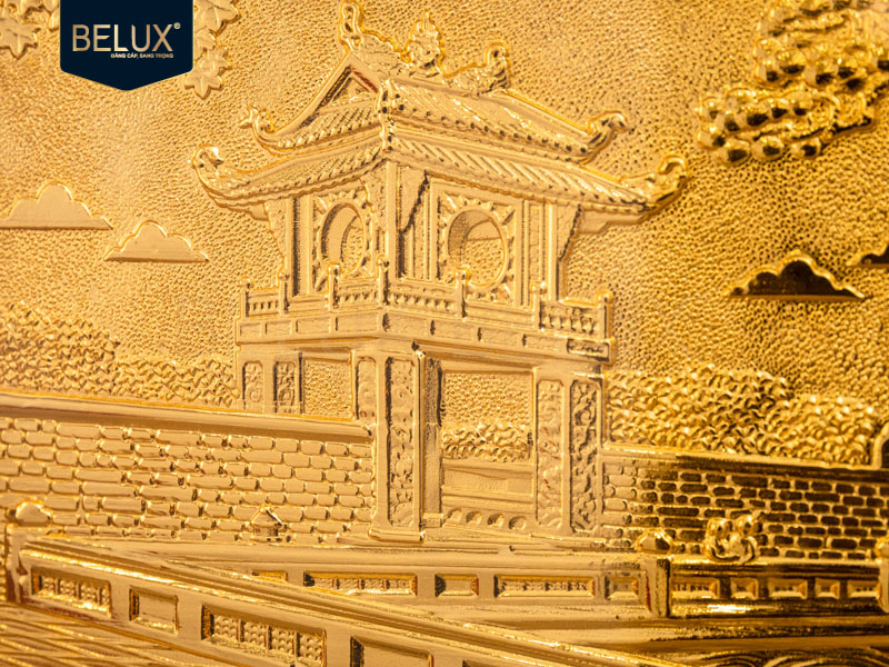 Tranh Khuê Văn Các bằng đồng&nbsp;mạ vàng 24k 25x20cm